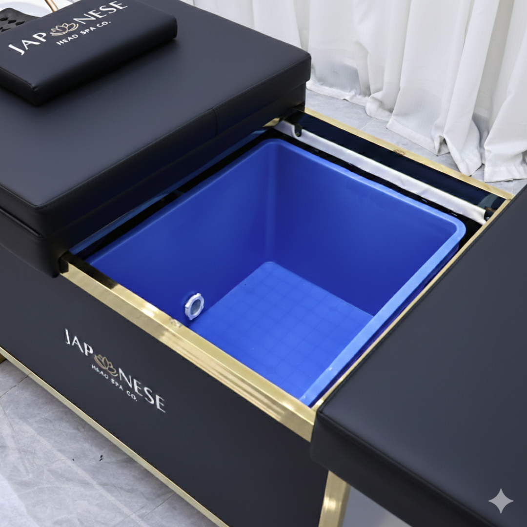 Черно Japanese Head Spa цяло легло със златна рамка - без водопроводна връзка
