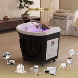 БИЗНЕС В КУТИЯ: Черен кръгъл Japanese Head Spa модул с водопроводна връзка – пакет