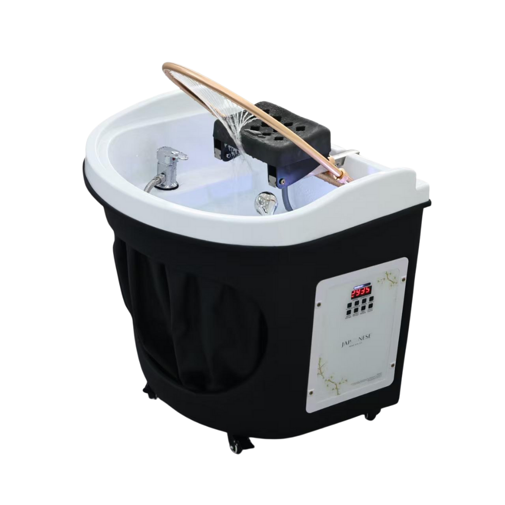 Japanese Head Spa черен кръгъл хибриден модул с водопроводна връзка (вкл. парогенератор, капак и воден нагревател)