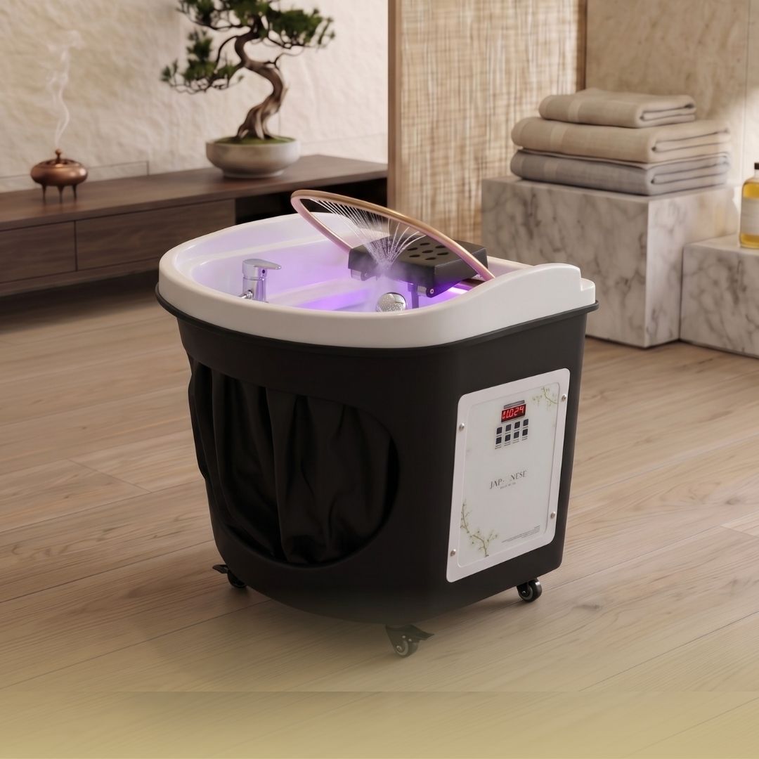 Japanese Head Spa черен кръгъл хибриден модул с водопроводна връзка (вкл. парогенератор, капак и воден нагревател)