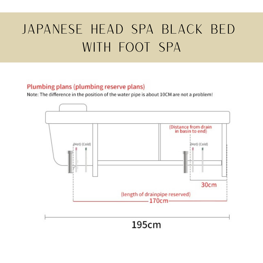 Japanese Head Spa черно цяло легло с Foot Spa и водопроводна връзка - с електрическа облегалка (вкл. парогенератор, капак и 2 x водни нагревателя)